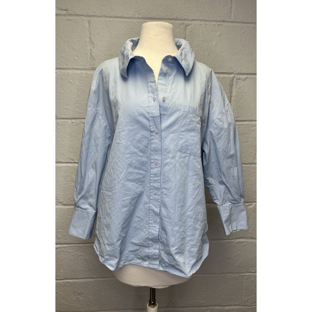 ANINE BING Mika Shirt Blue Medium Oversized Button Up Collar Drop Shoulder - Picture 3 of 12